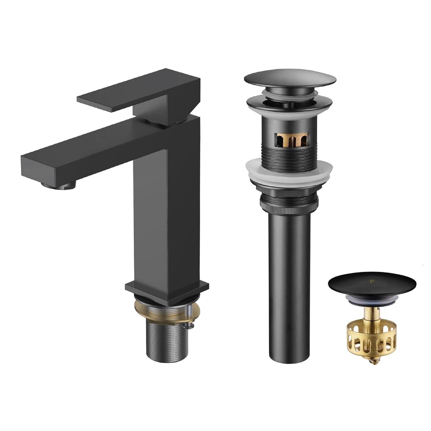 Single Hole Bathroom Faucet with Pop-up Drain and Strainer Basket