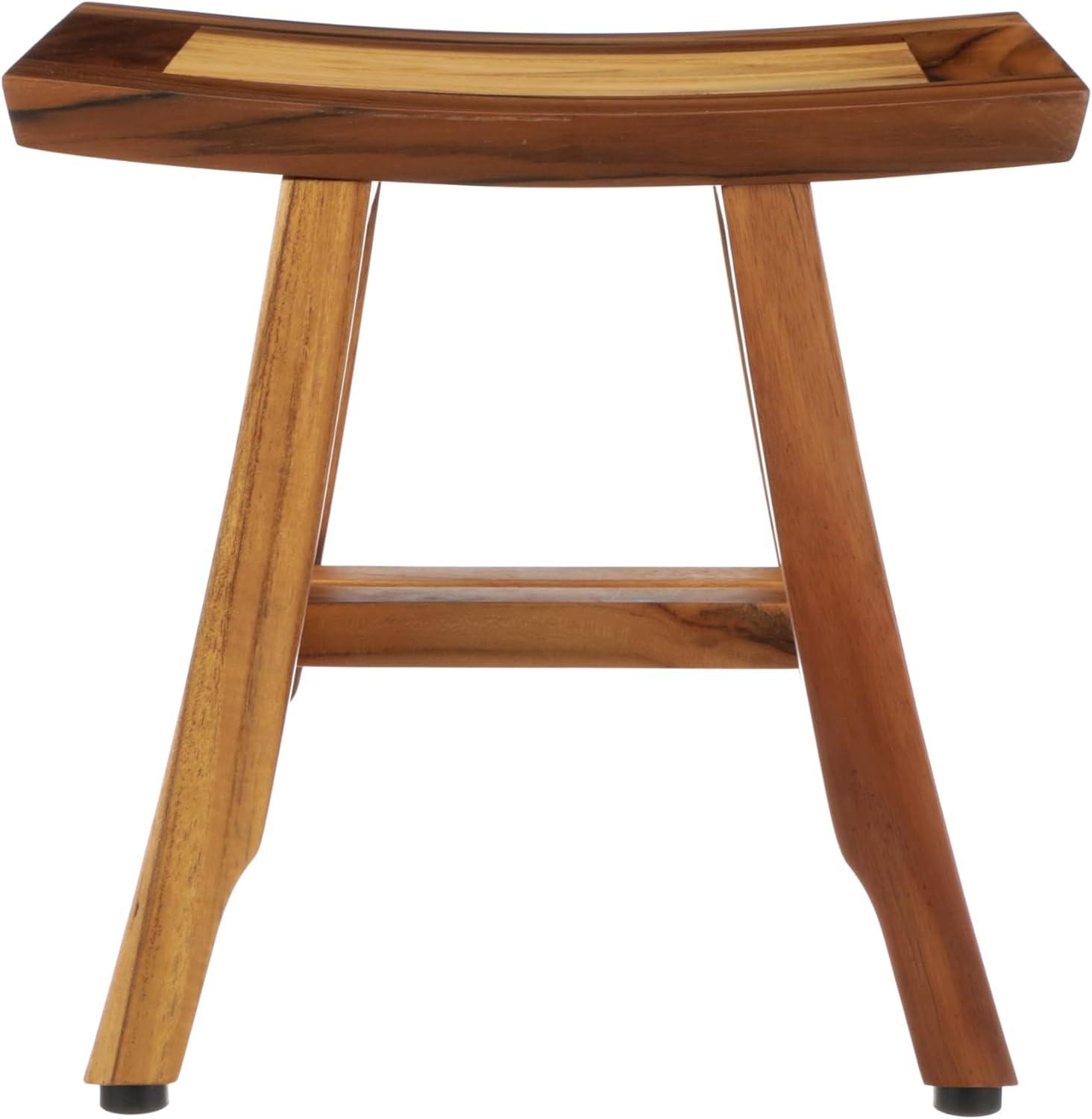 EcoDecors® Satori® 14" Solid Teak Shower Bench, Water-Resistant Bath Stool with Adjustable Feet, EarthyTeak Finish, Indoor/Outdoor Use