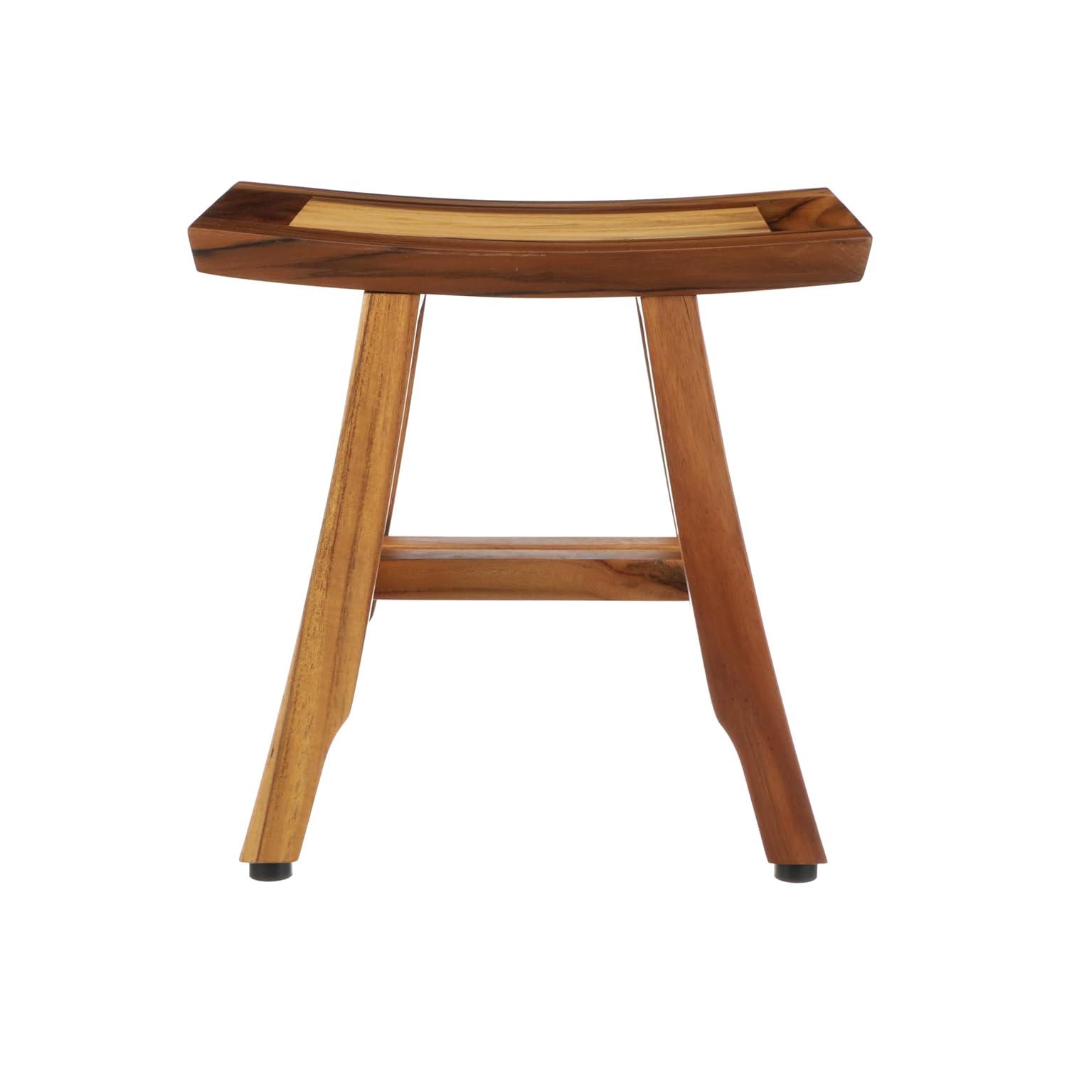 EcoDecors® Satori® 14" Solid Teak Shower Bench, Water-Resistant Bath Stool with Adjustable Feet, EarthyTeak Finish, Indoor/Outdoor Use