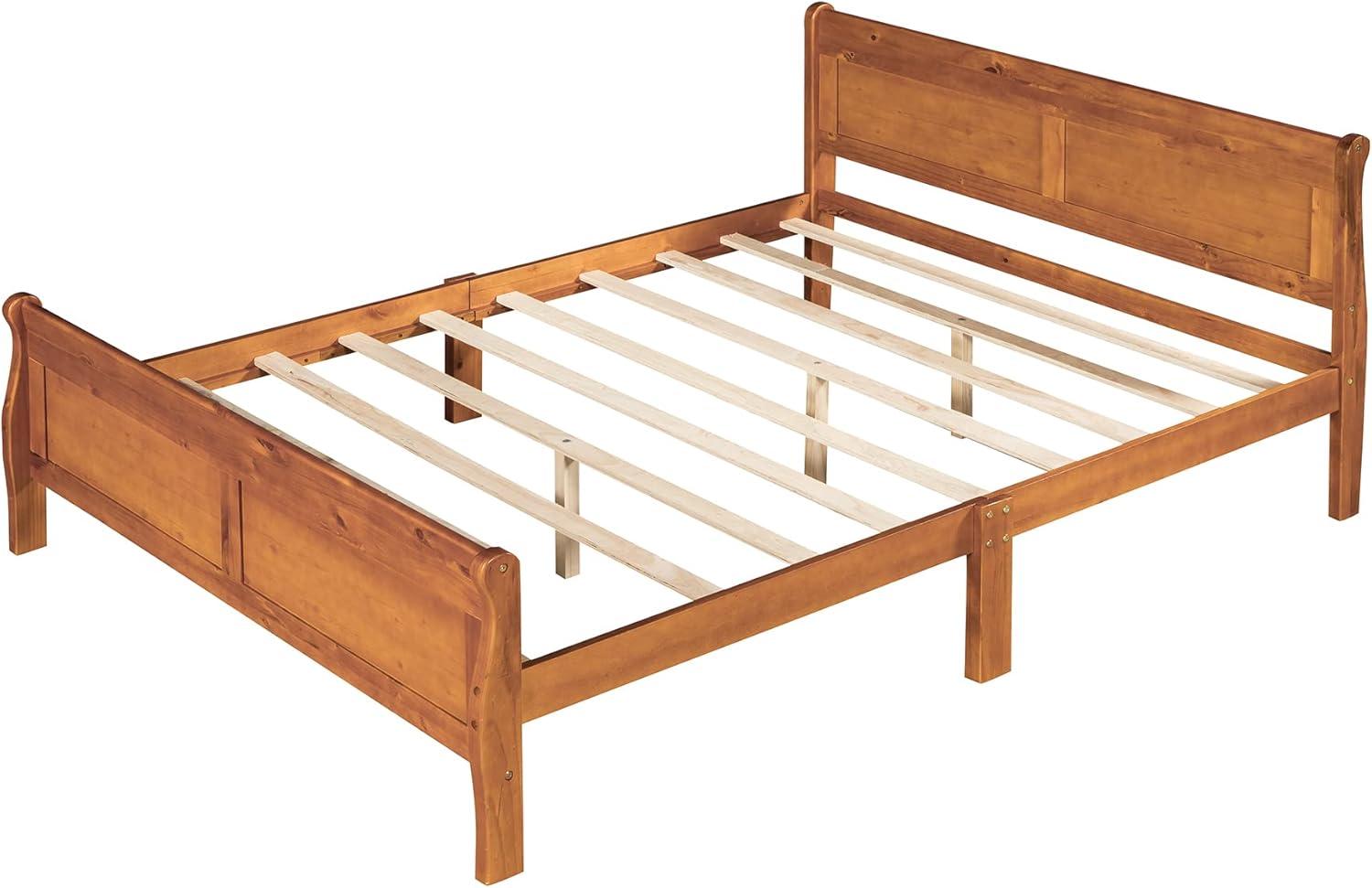 Oak Queen Platform Bed with Headboard and Storage