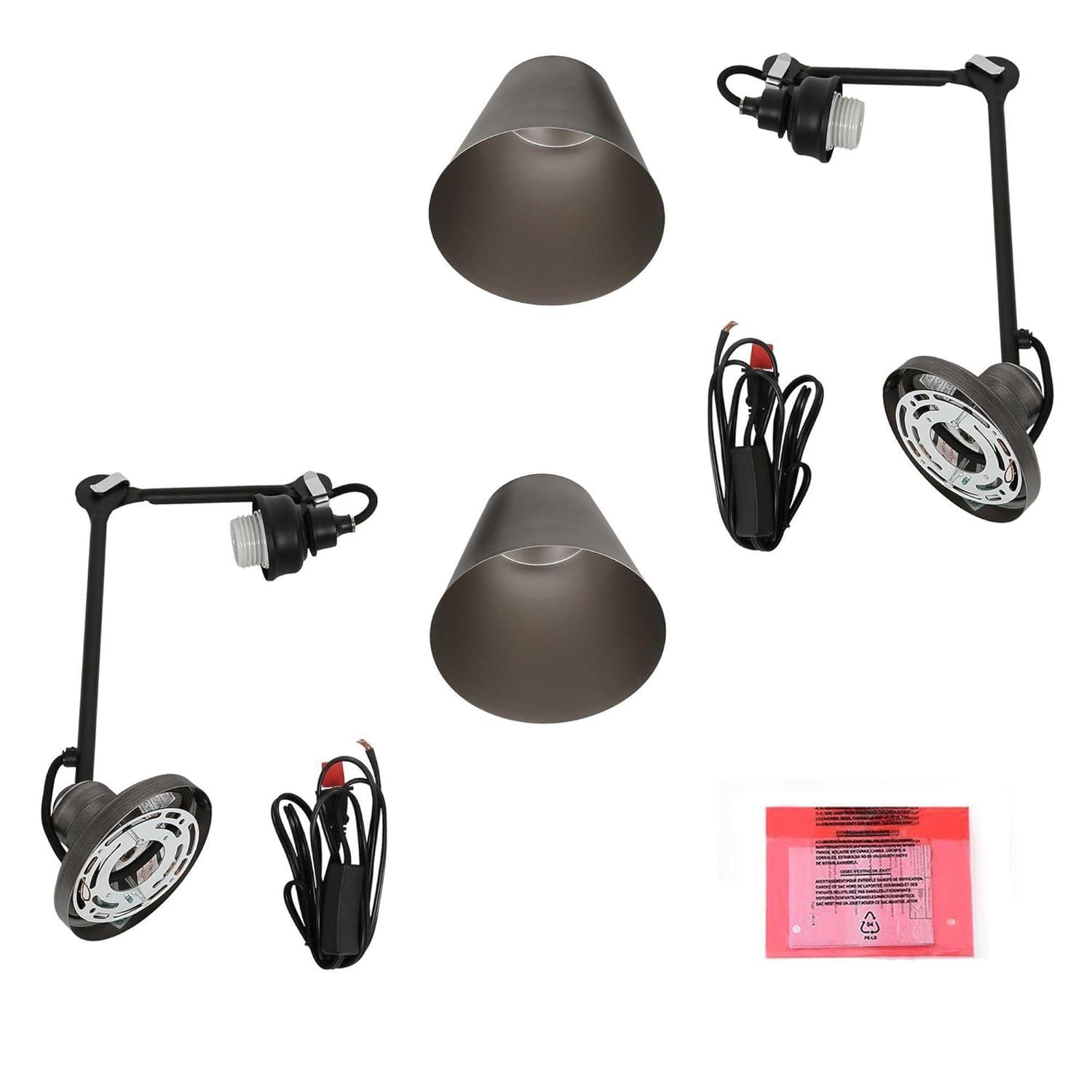 LALUZ Swing Arm Wall Sconce Set of 2, Modern Farmhouse Sconce Wall Lighting Vintage Adjustable Wall Mounted Lights with Black Silver Finish