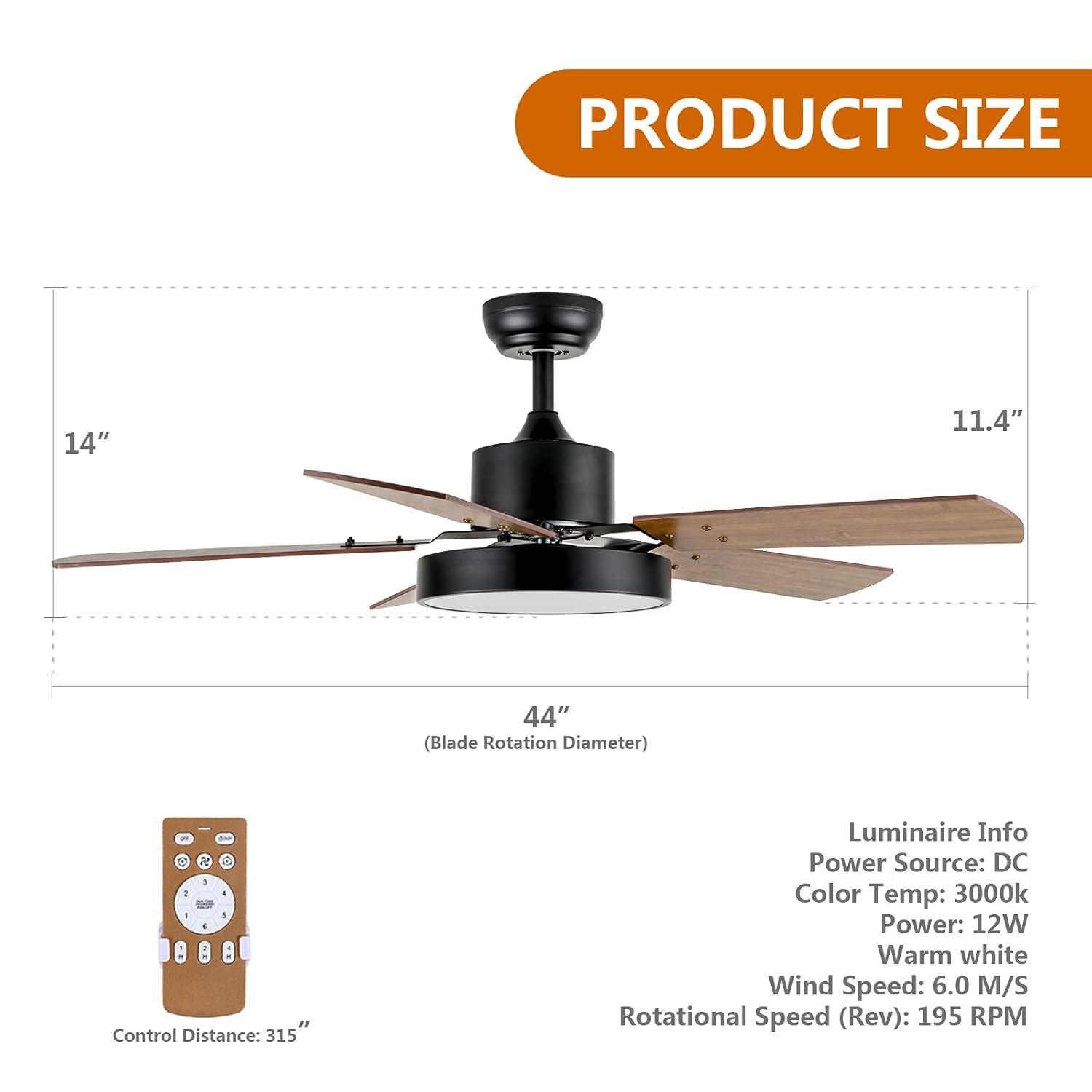 Simple Deluxe 44" Ceiling Fans with Lights and Remote, Outdoor Ceiling Fans for Patios with Light, Easy to Install Ceiling Fan with Reversible Motor and Wooden Blade for All Seasons