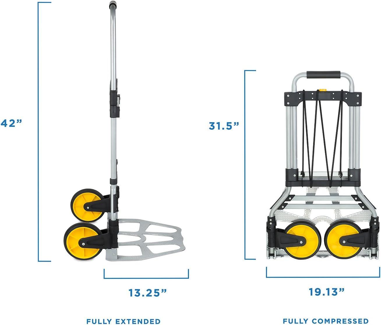 Mount-It! Folding Hand Truck and Dolly, 264 Lb Capacity Heavy-Duty Luggage Trolley Cart With Telescoping Handle and Rubber Wheels