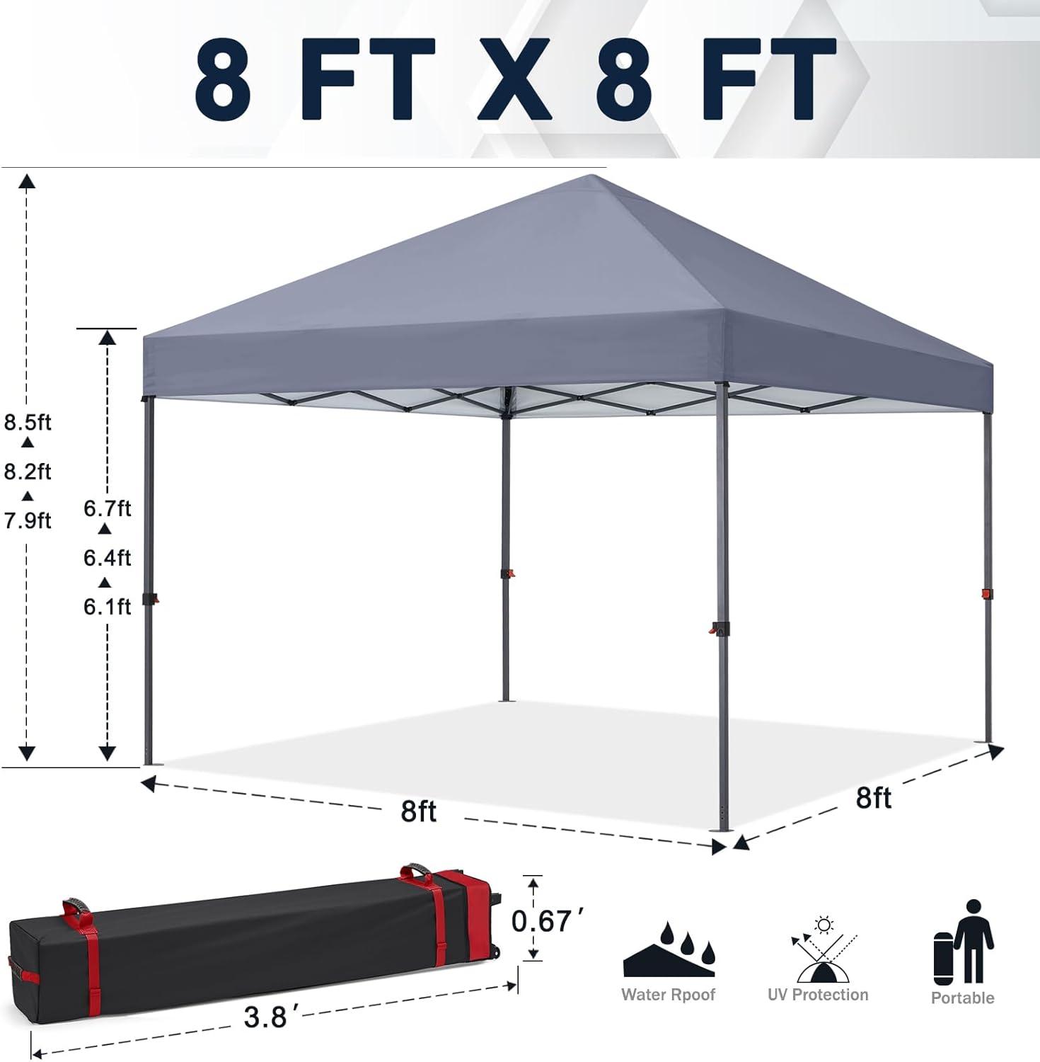 ABCCANOPY 10 ft x 10 ft Easy Pop up Outdoor Portable Instant One Push Function Canopy Tent with Air Vent, Gray
