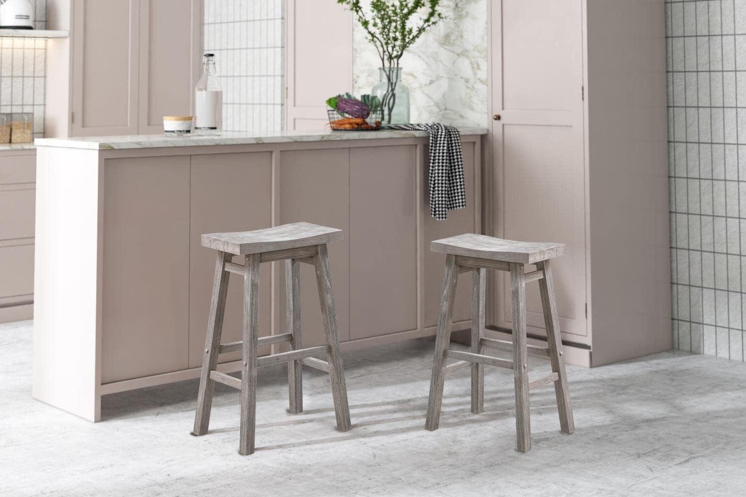 Set of 2 29" Sonoma Saddle Counter Height Barstool Barnwood Wire Brush - Boraam: Wood Frame, Fixed Seat Height