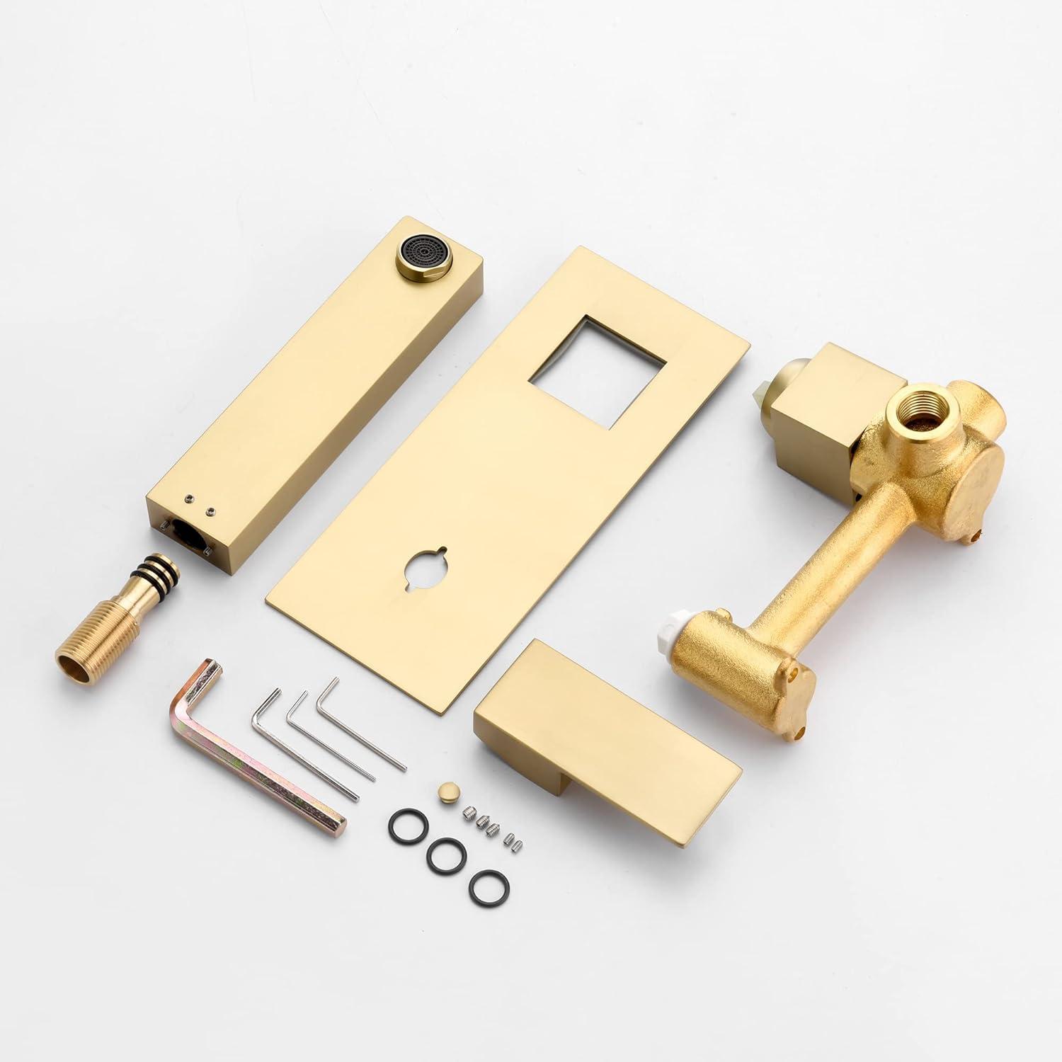 Products sumerain Wall Mount Bathroom Sink Faucet Brushed Gold and Rough in Valve Included, Left-Handed Single Handle