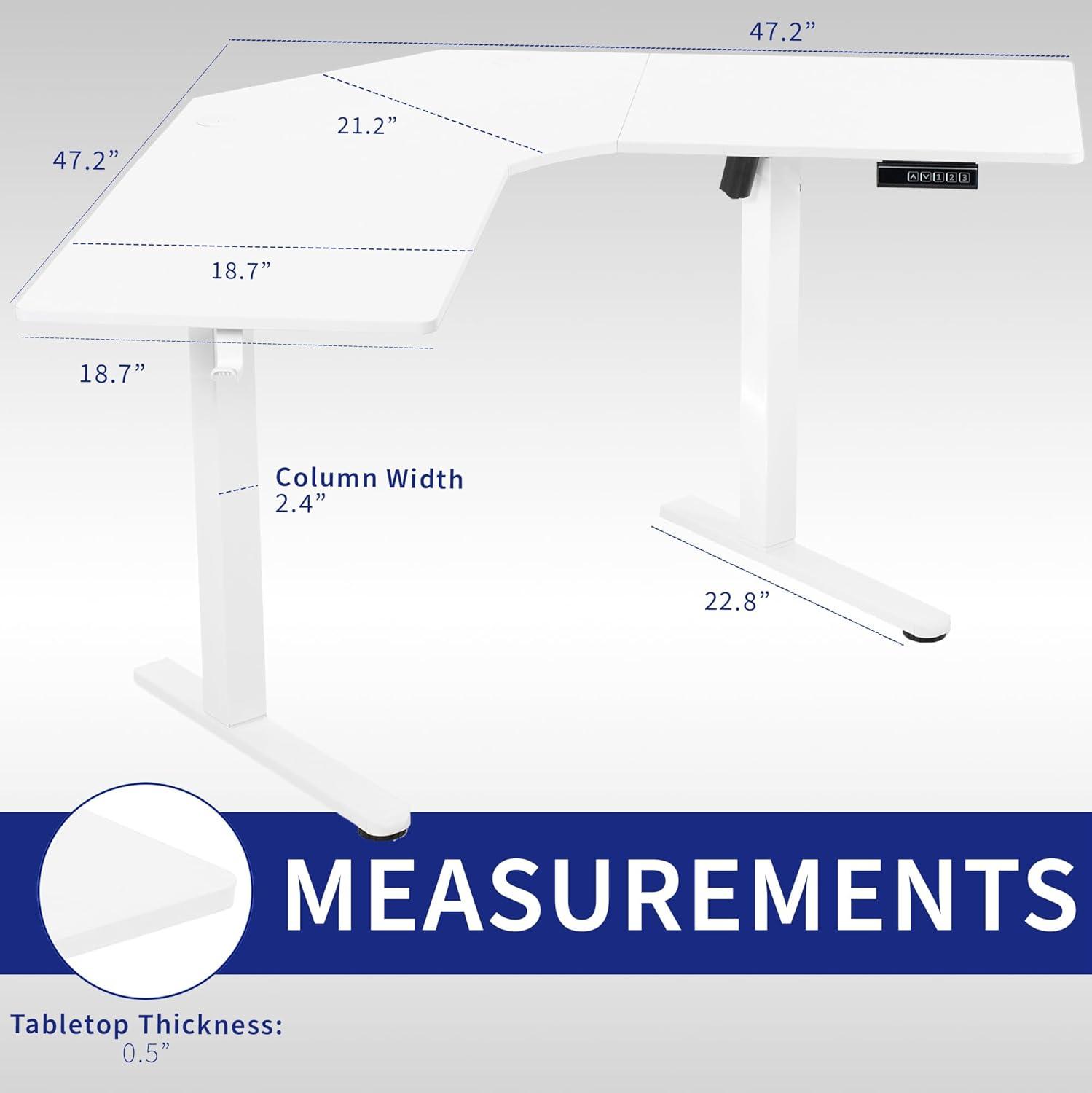 White Adjustable Height L-Shaped Standing Desk with Particle Board Top