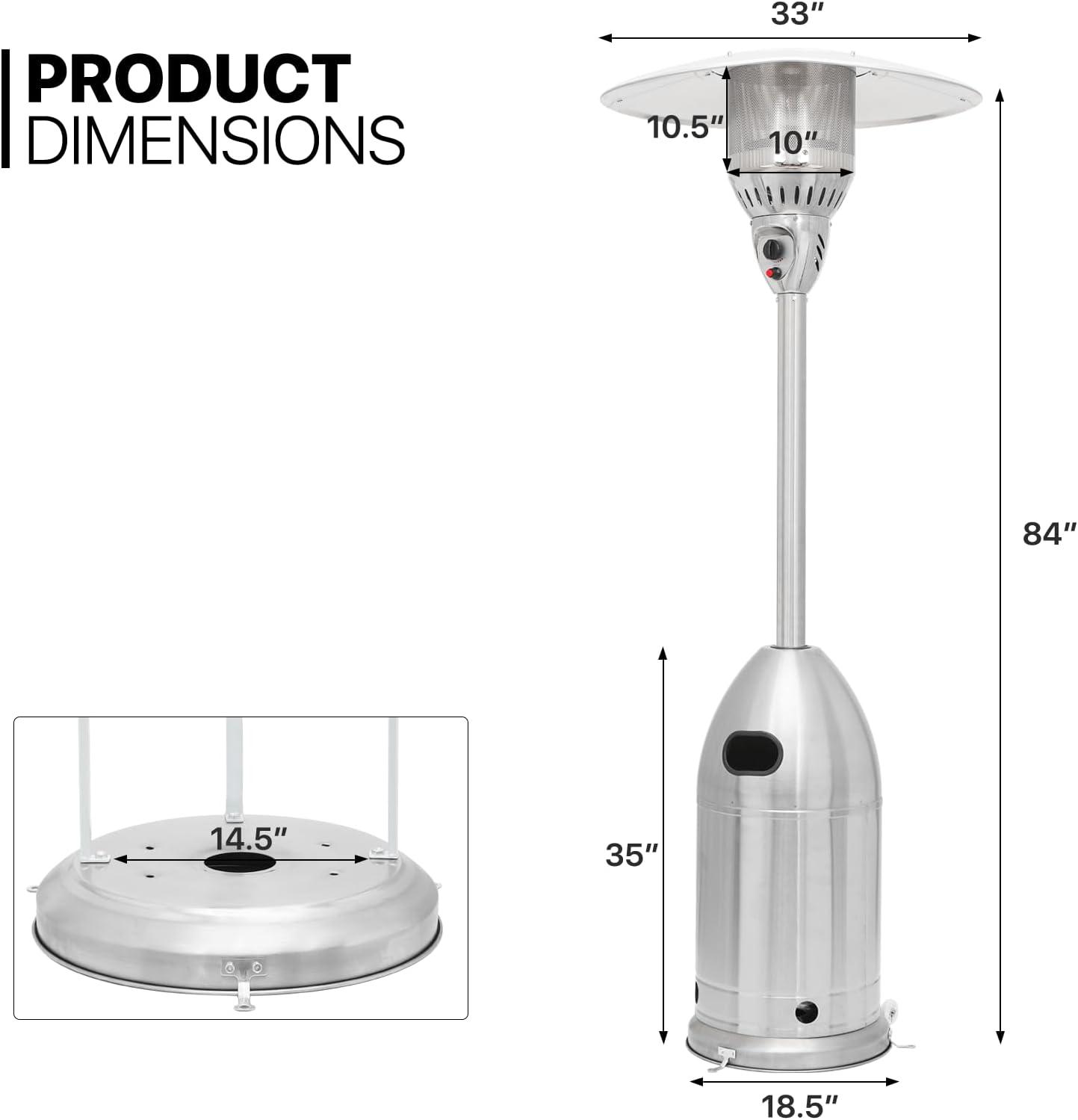 Silver 41,000 BTU Propane Patio Heater with Wheels