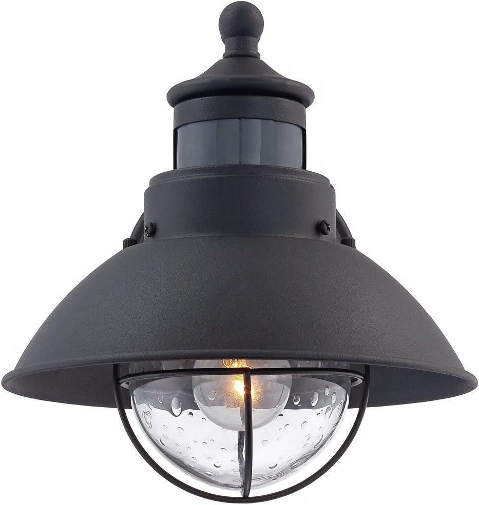 John Timberland Oberlin Rustic Farmhouse Outdoor Barn Light Fixture Black Dusk to Dawn Motion Sensor 9" Clear Seedy Glass for Exterior Deck House Yard