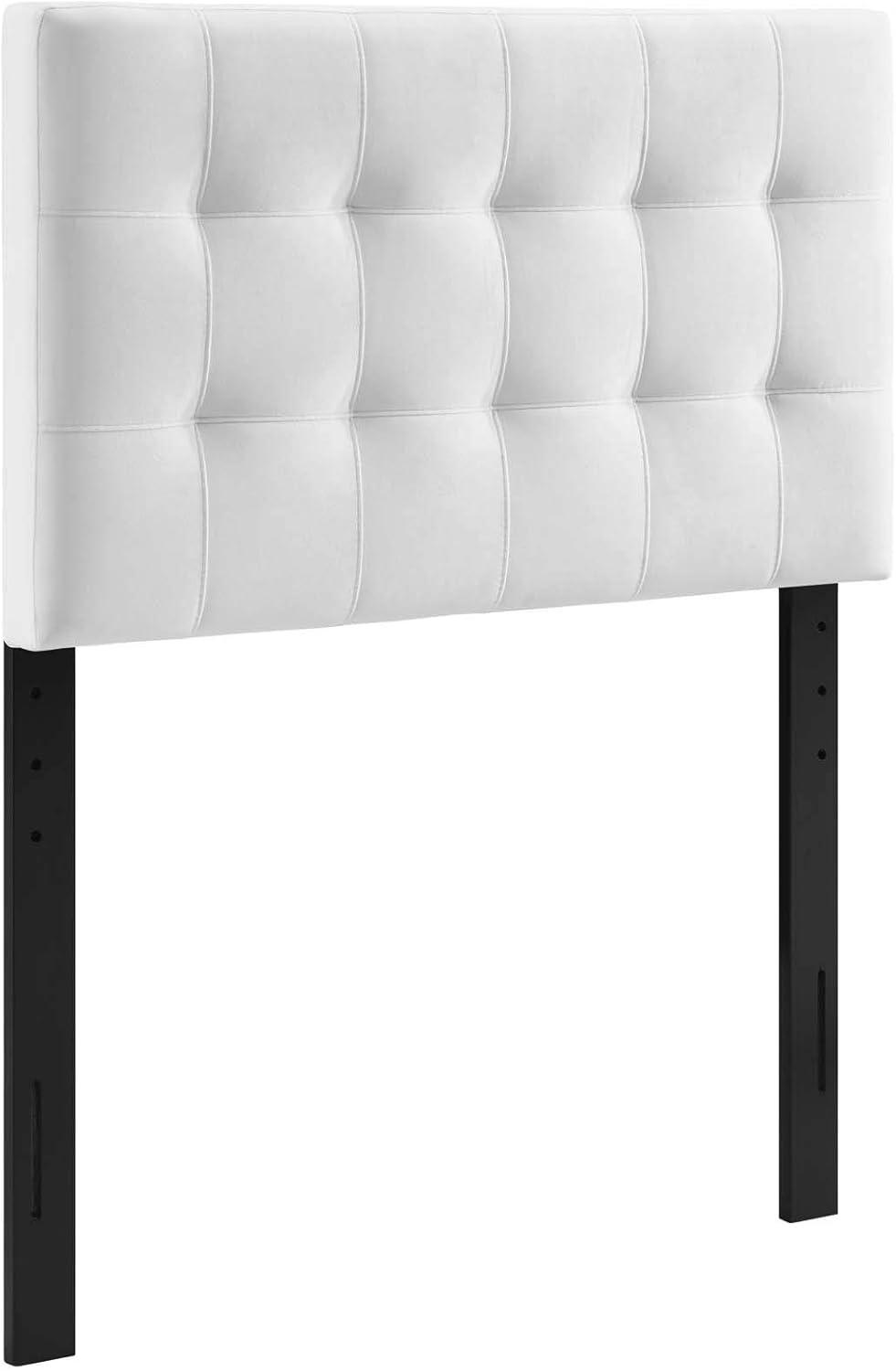 White Velvet Biscuit Tufted Twin Headboard with Wood Frame