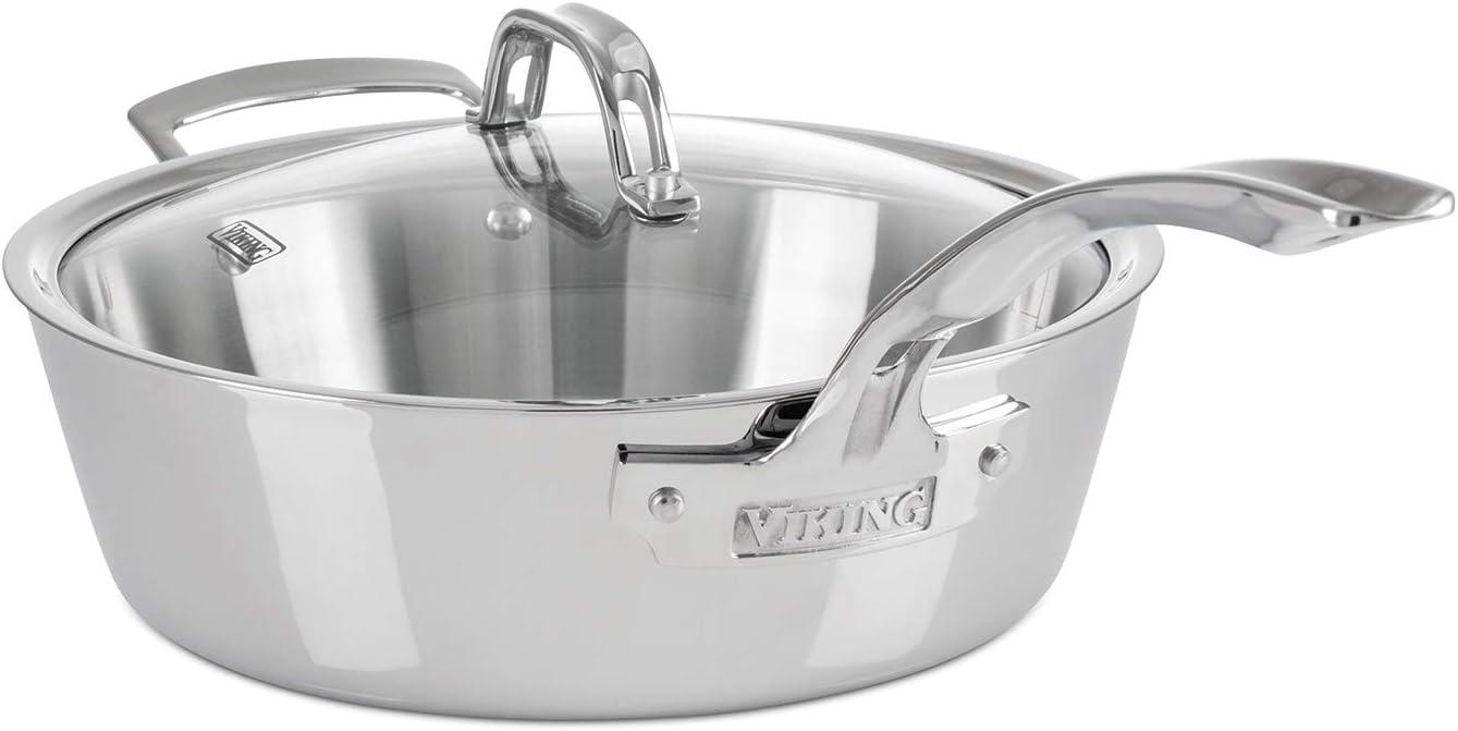 viking contemporary 3-ply stainless steel saut pan with lid, 3.6 quart