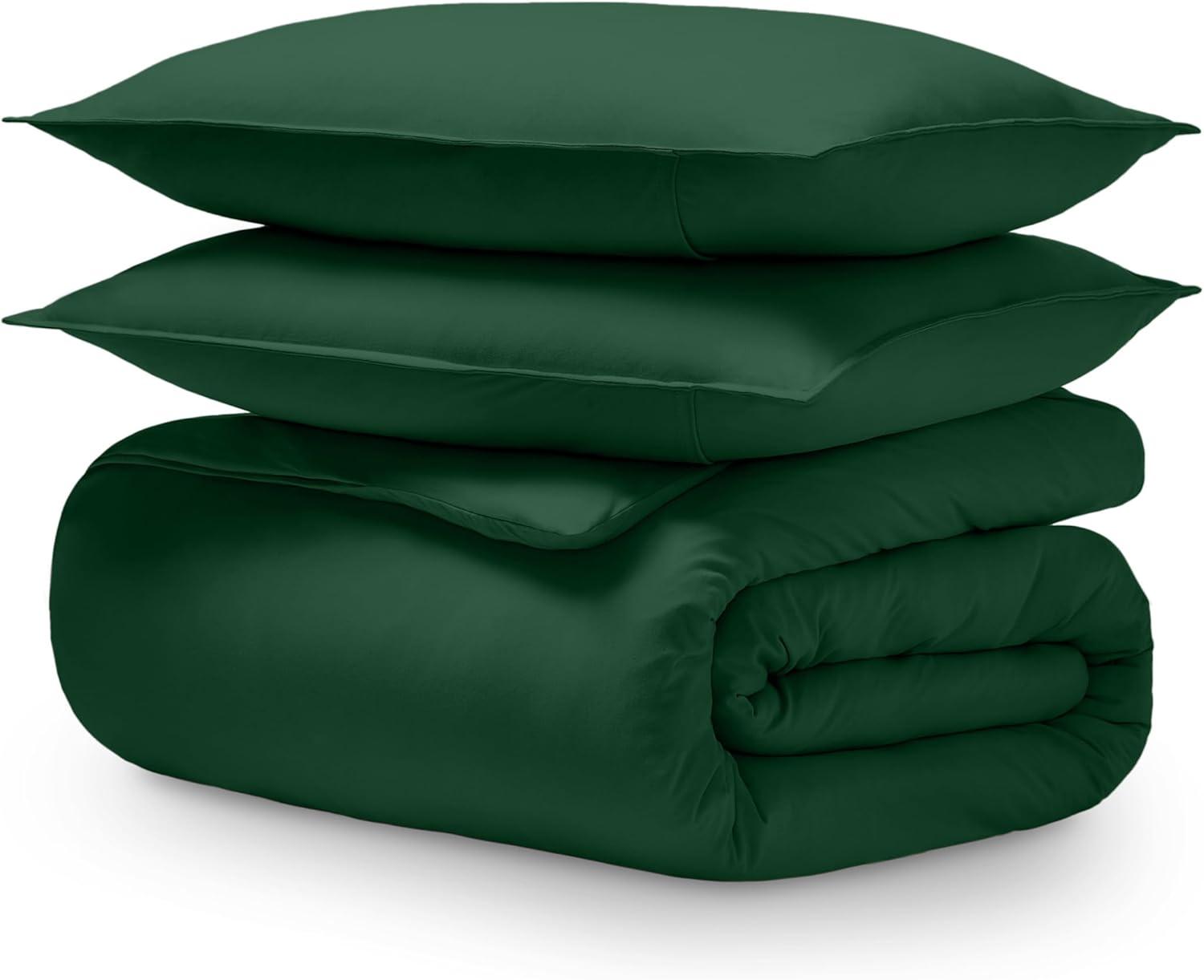 Twin/Twin XL Forest Green Organic Cotton Jersey Duvet Cover Set by Bare Home
