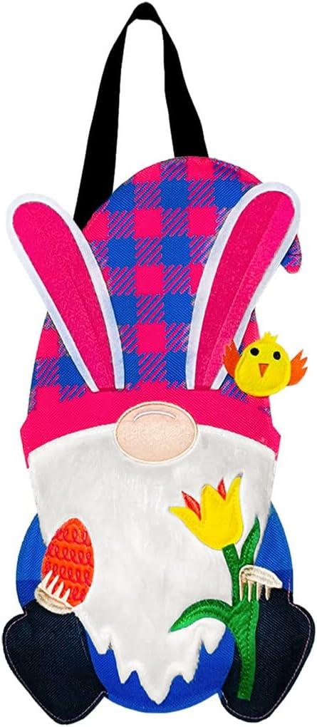 Colorful Easter Gnome Burlap Door Hanger with Bunny Ears