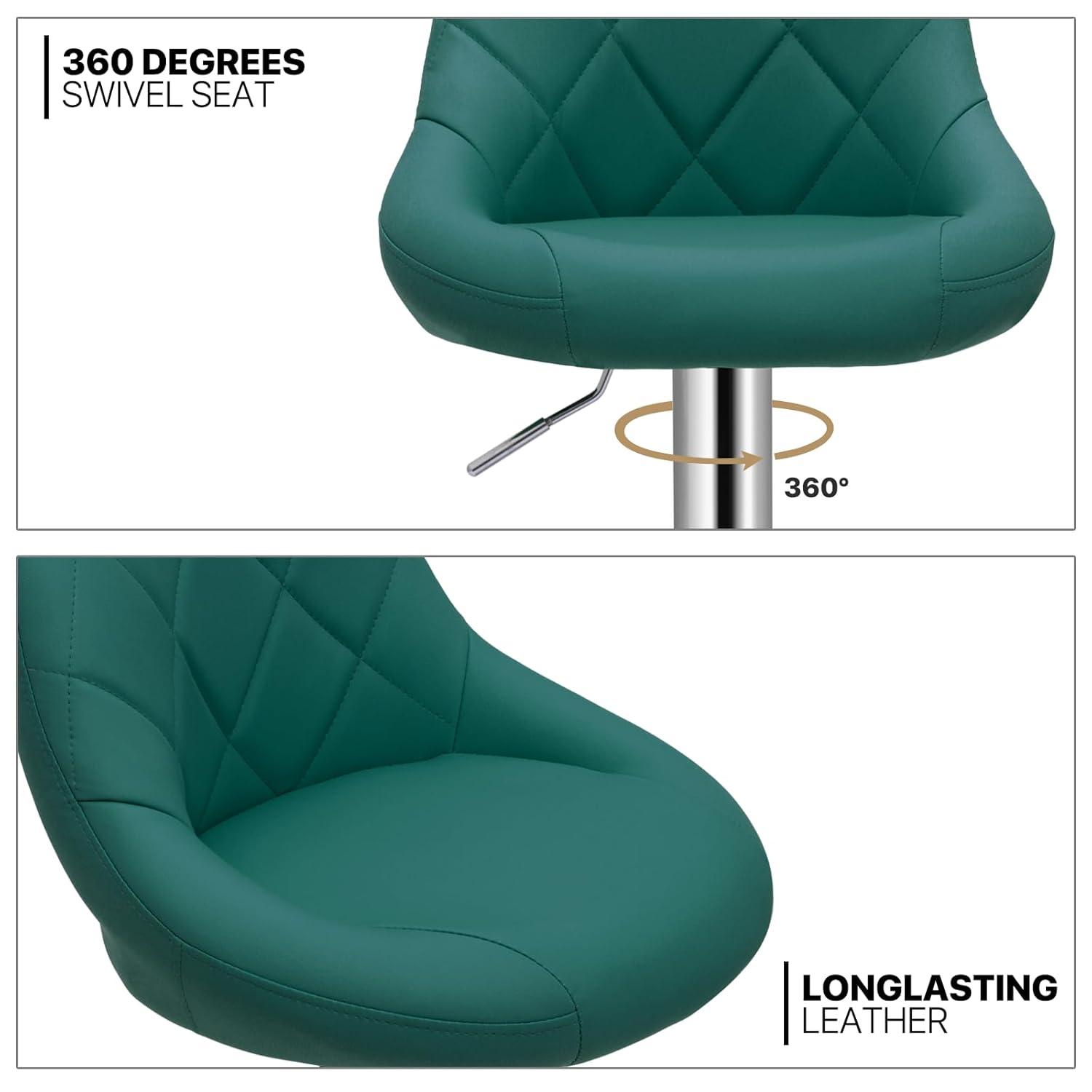 Bar Stools Set of 2, Adjustable Counter Height Swivel Barstools, Modern Dining Chairs Bar Pub High Stool with Back for Kitchen Island, Teal Green