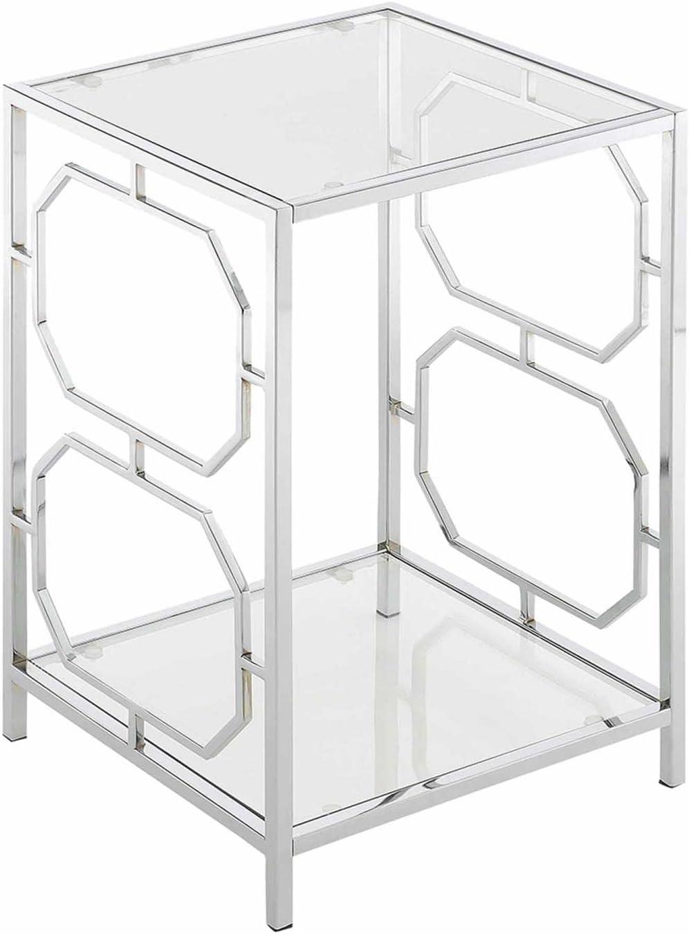 Convenience Concepts Omega Chrome End Table in Clear Glass with Chrome Frame