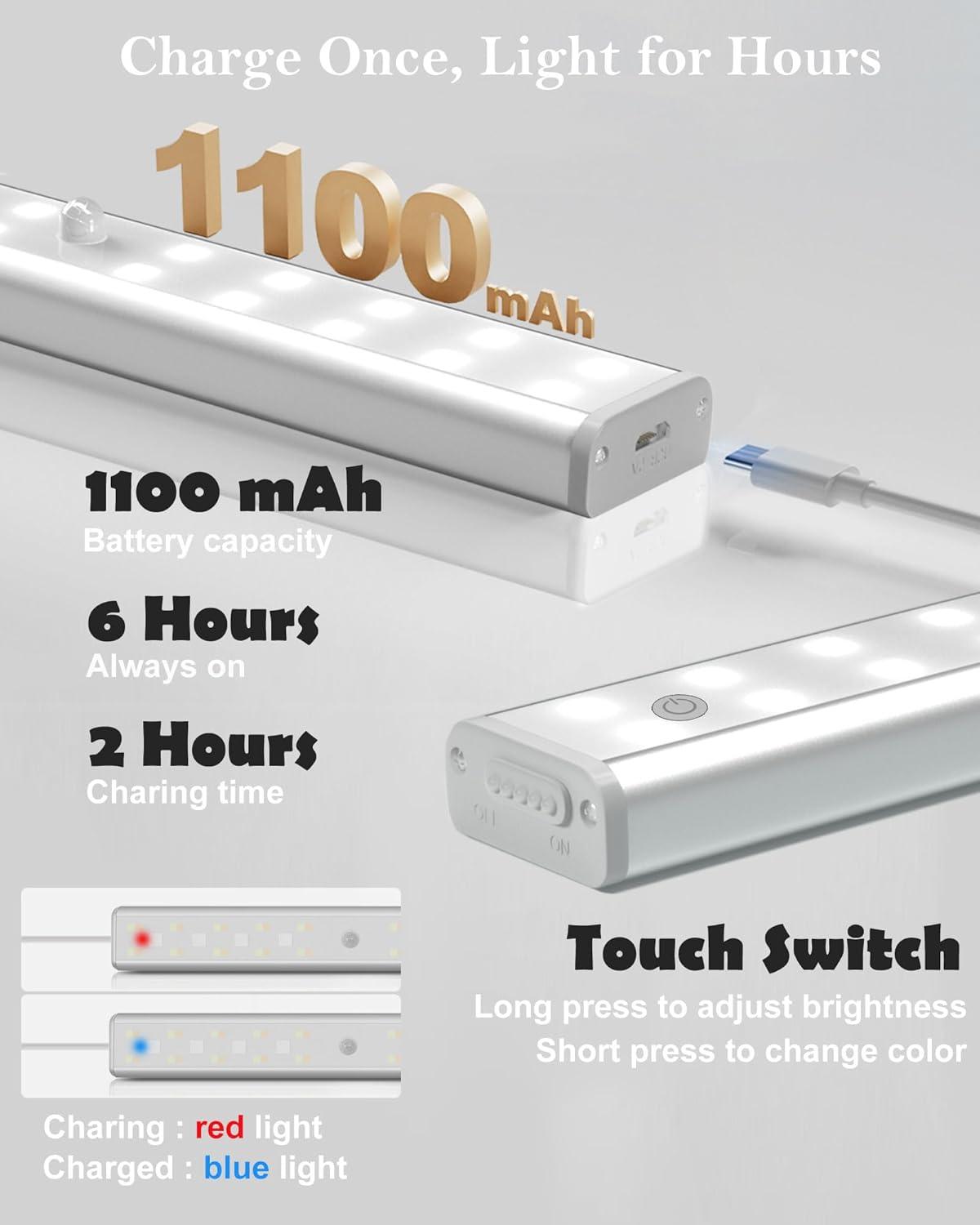 SZOKLED Under Cabinet Lights Wireless, 48-LED Under Cabinet Lighting Rechargeable, Closet Light with Timer & Dimmable, Under Counter Lights for Kitchen Shelf Pantry Desk (4 Packs)