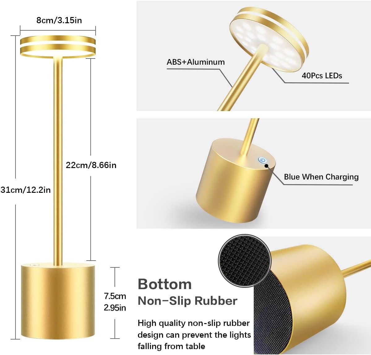 Gold Matte Aluminum Cordless LED Outdoor Table Lamp Set