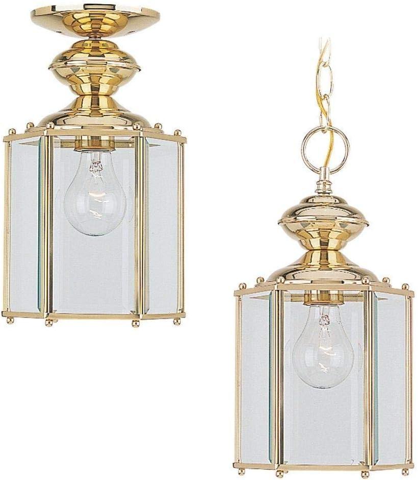 Polished Brass and Clear Glass Convertible Pendant Light