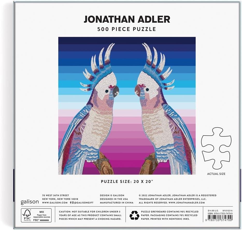 Galison Jonathan Adler Parrots 500 Piece Puzzle from Galison - 20" x 20" Puzzle Featuring Iconic Art by Jonathan Adler, Thick & Study Pieces, Challenging Jigsaw Puzzle for Adults, Great Gift Idea!
