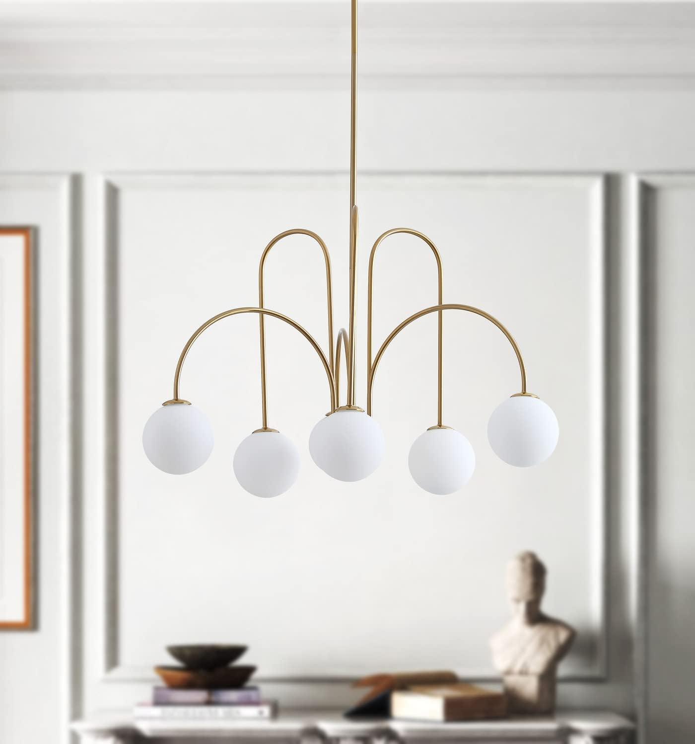 Elegant Brass 6-Light Globe Chandelier with Adjustable Height