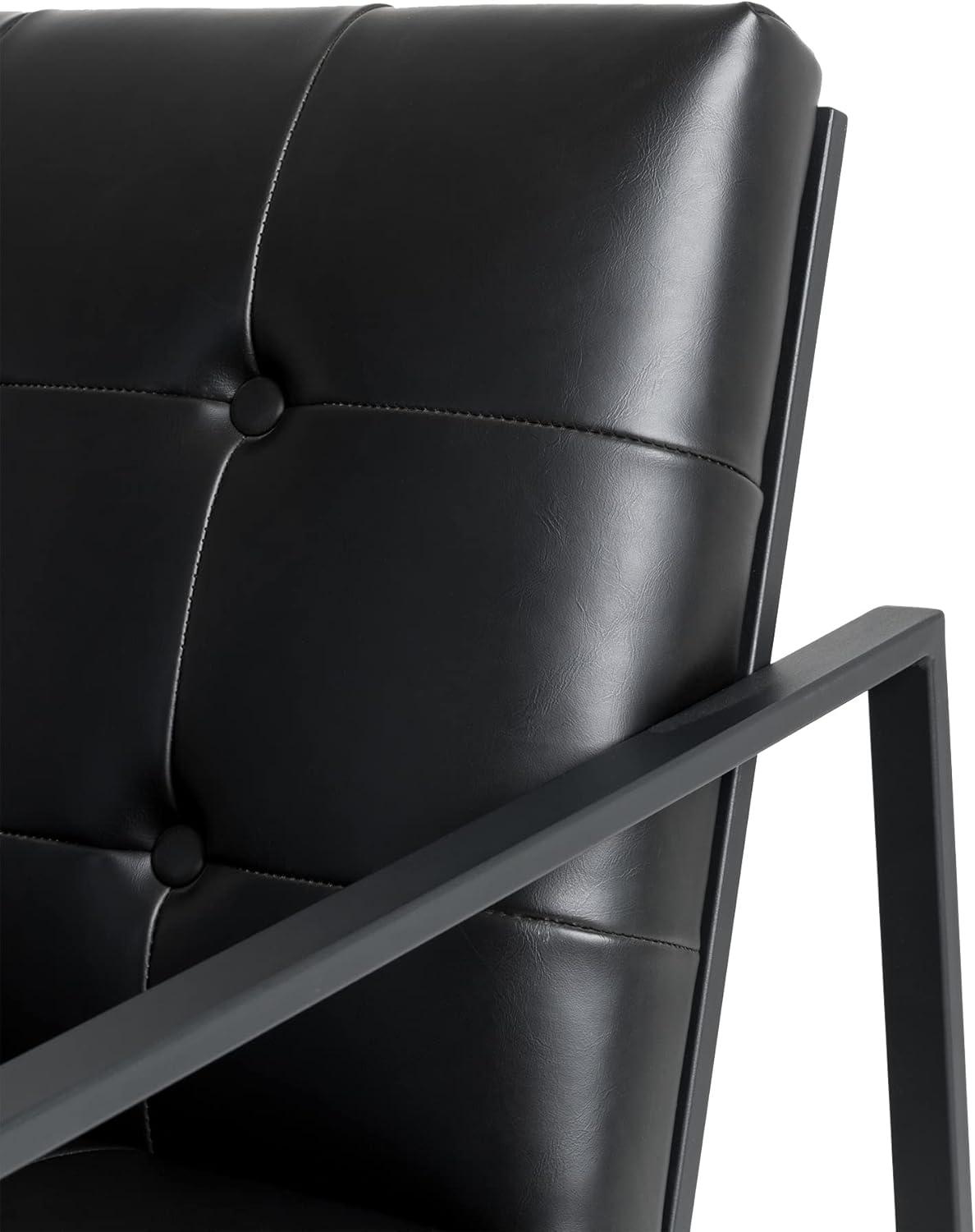 Mid-Century Modern Leatherette Arm Accent Chair Frosted Black Metal Frame Black - Glitzhome