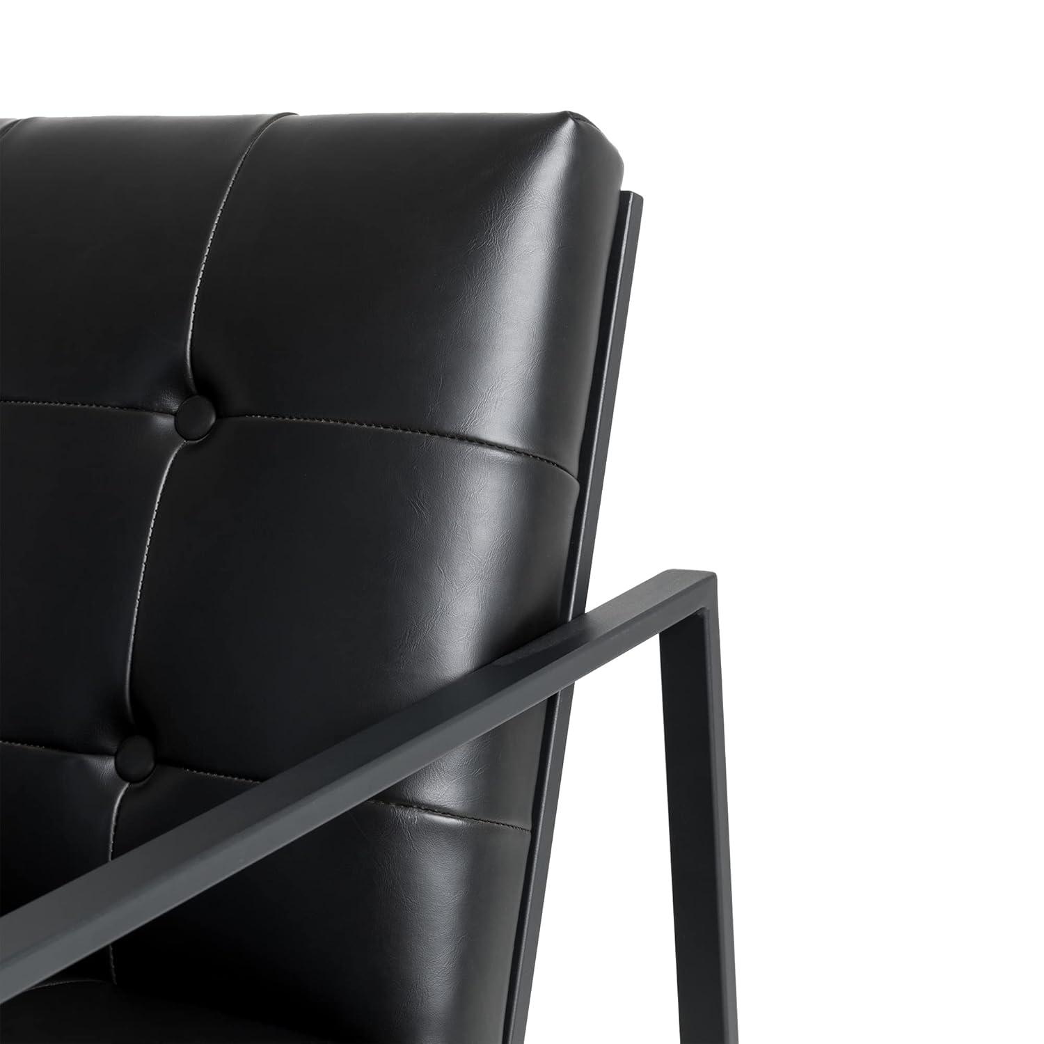 Mid-Century Modern Leatherette Arm Accent Chair Frosted Black Metal Frame Black - Glitzhome