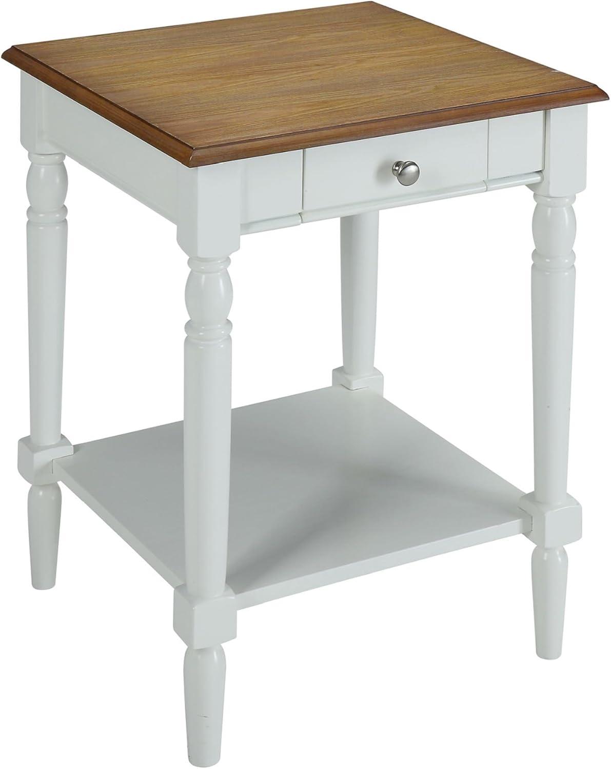 French Country Driftwood & White Square End Table with Storage