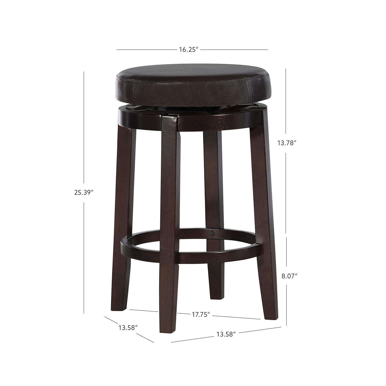 Linon Maya Faux Leather Swivel Backless Counter Height Barstool Brown: Upholstered, Wood Legs, 225 lbs Capacity