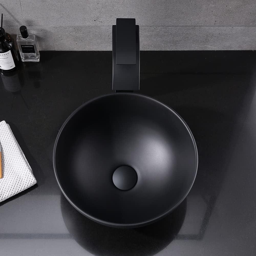 Matte Black Square Ceramic Above-Counter Vessel Sink with Pop-Up Drain
