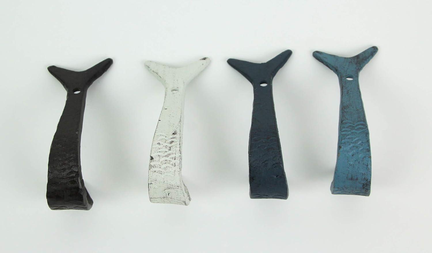 Zeckos Cast Iron Flipping Fish Wall Hooks Coastal Decor Hanger Set of 4