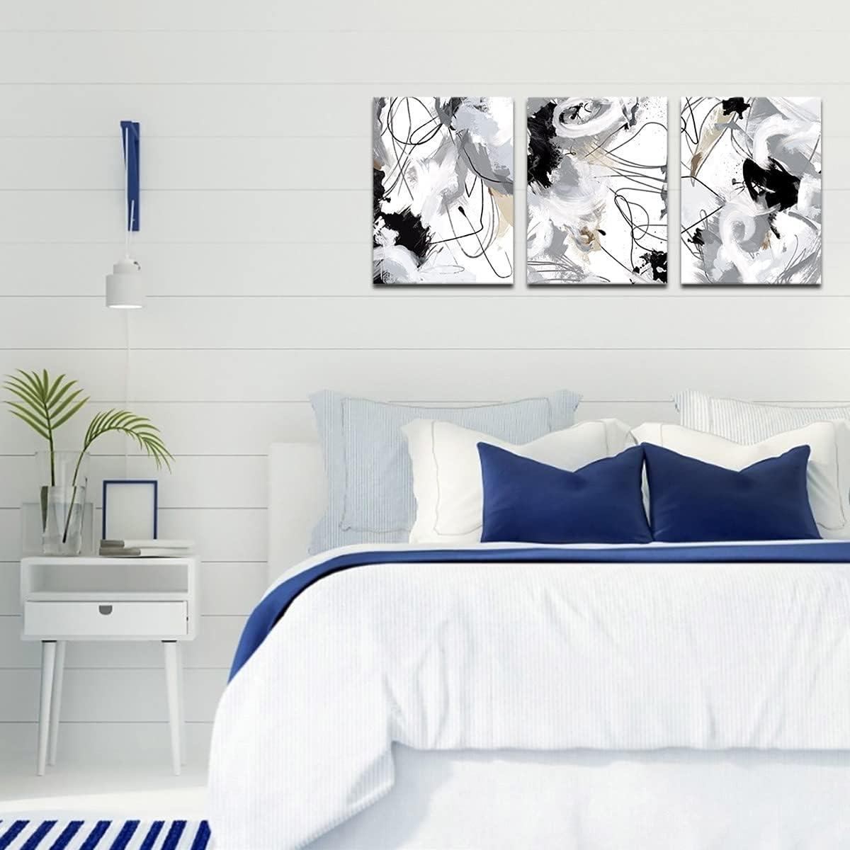 Abstract Canvas Wall Art for Bedroom Bathroom Living Room Wall Decor Black White Grey Modern Abstract Canvas Pictures Abstract Prints Artwork Home Office Wall Decoration 12" x 16" x 3 Pieces