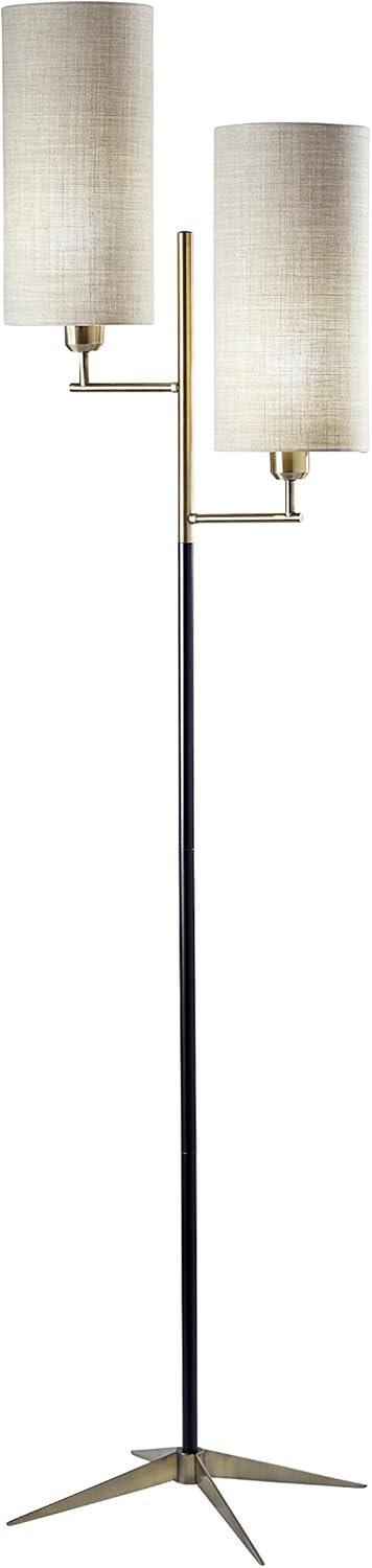 Davis 69.75" Matte Black & Antique Brass Floor Lamp with Textured Shade