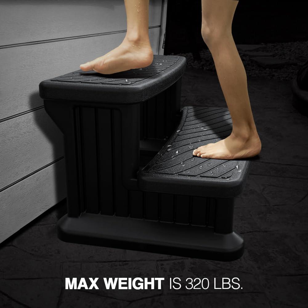 Puri Tech Universal Spa & Hot Tub Outdoor Steps No Slip Grip Support - Black
