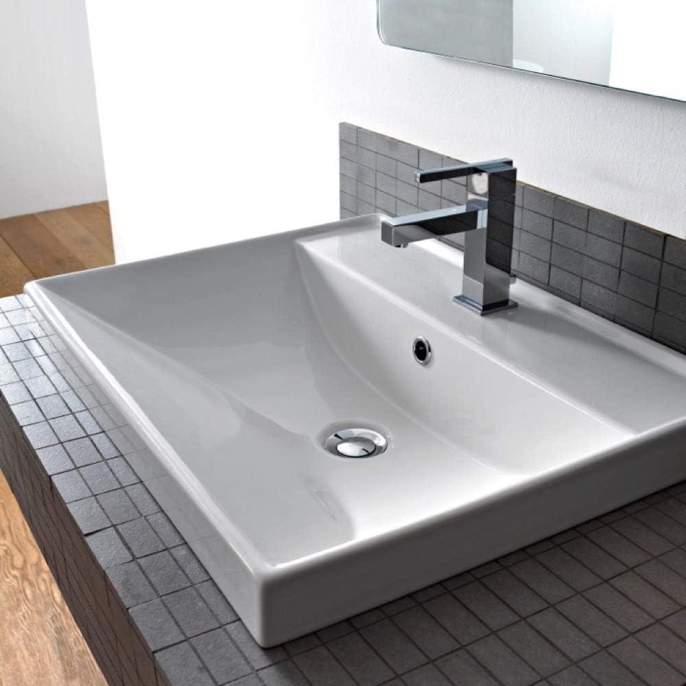 Scarabeo Glossy White Ceramic Wall-Mount Bathroom Sink with Overflow