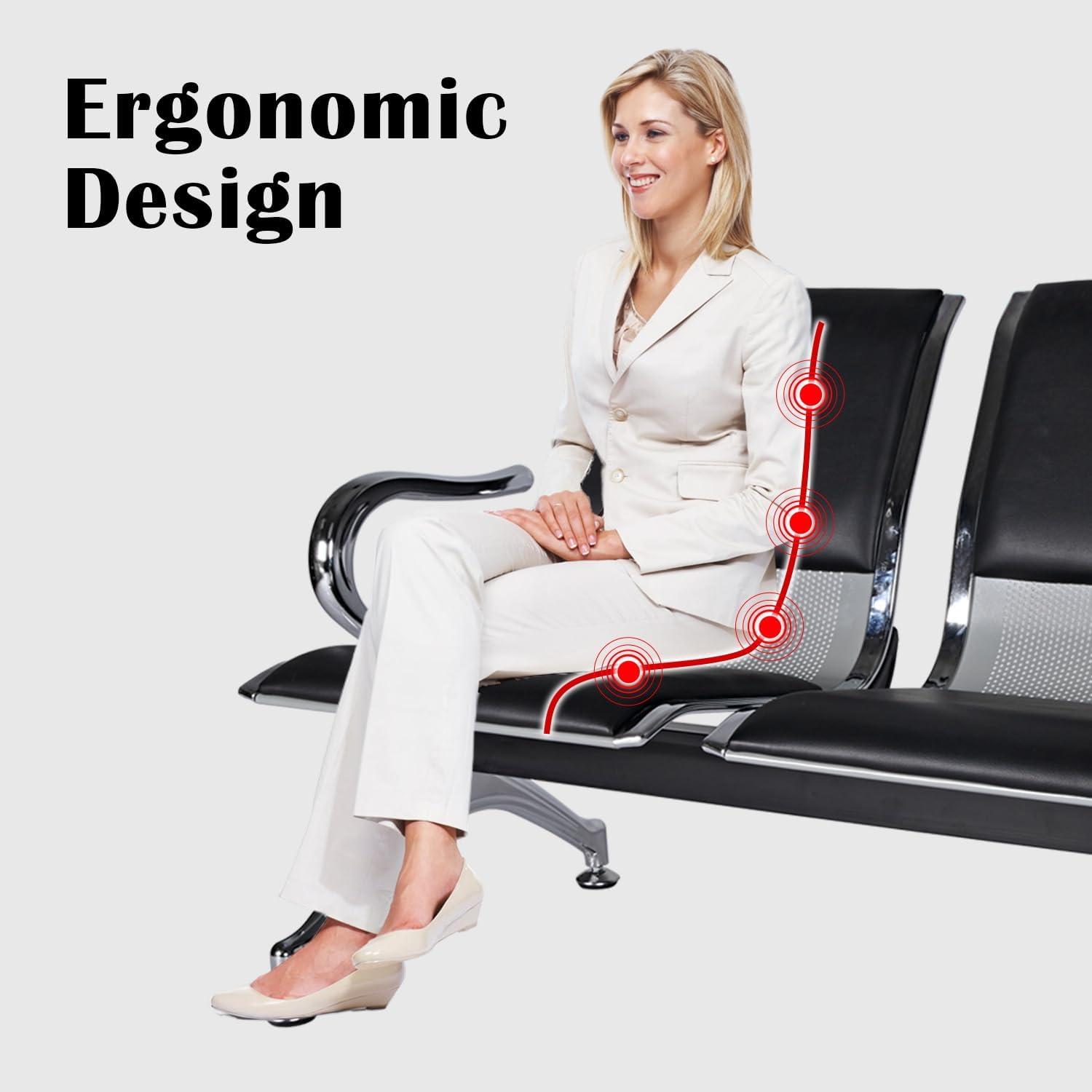 Kinbor Waiting Room Chairs, 3-Seat Reception Chairs Office Guest Waiting Furniture Bench Seating for Airport Bank Hospital, Black
