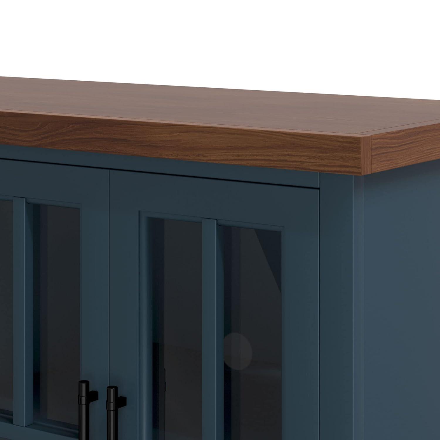 DeeHome Bridgevine Home Nantucket 97 inch Fireplace TV Stand Console for TVs up to 100 inches, Blue Denim and Whiskey Finish