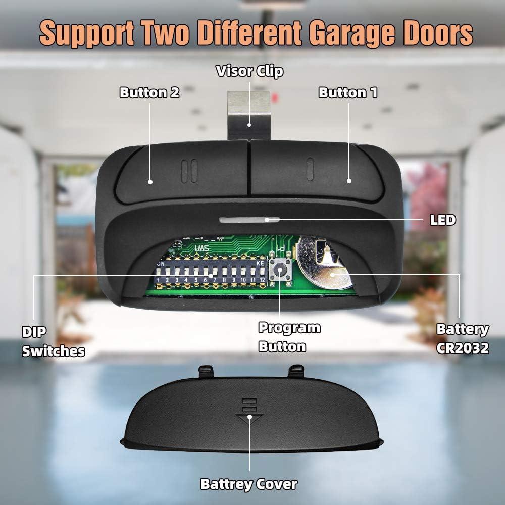 Universal Garage Door Remote Compatible for LiftMaster,Chamberlain,Linear,Stanley,Wayne Dalton,Craftsman and more Garage/Gate Door Opener has Learn Button or DIP Switch on opener,with New Program