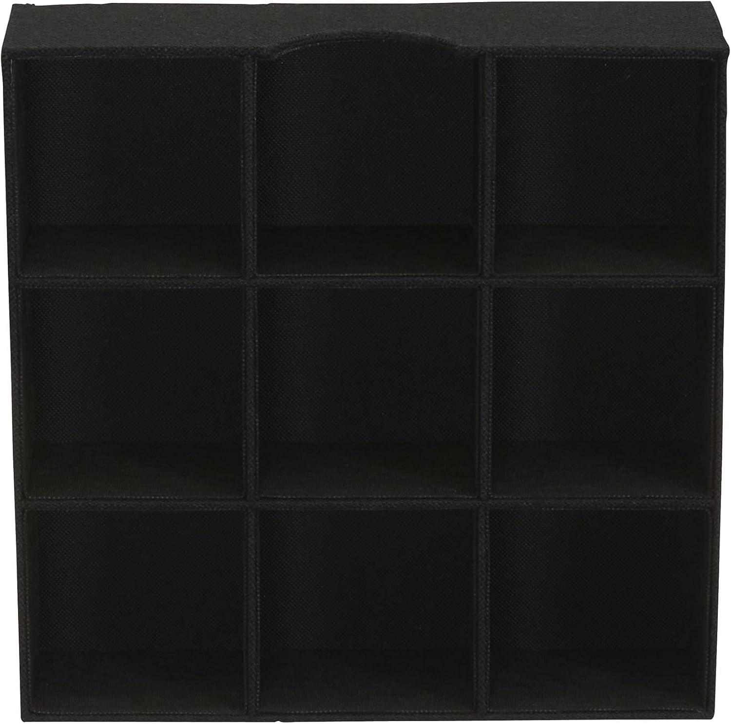 Household Essentials 9-Compartment Drawer Organizers, Pack of 2, Sturdy Chipboard With Soft Polyester Cover, Convenient and Stylish Storage Solution, 3” H x 12” W x 12” D, Black Linen