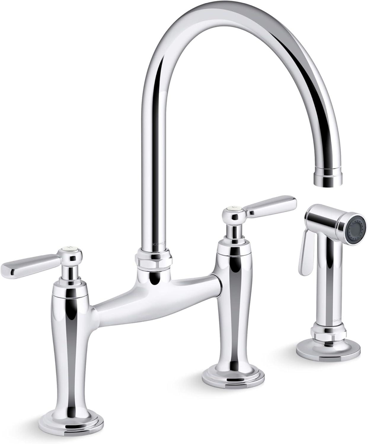 Edalyn by Studio McGee Two-Hole Bridge Kitchen Sink Faucet with Side Sprayer