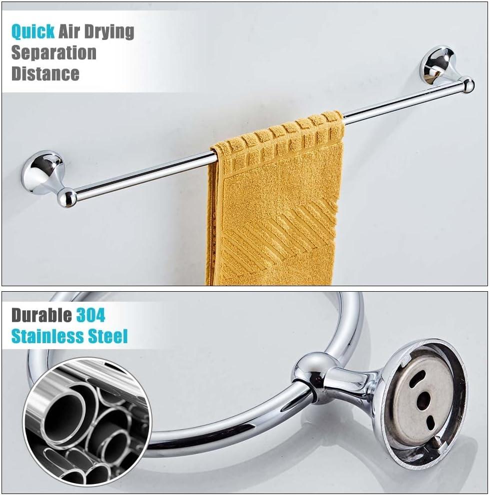 4 Piece Bathroom Accessory Set(Adjustable Towel Bar, Towel Ring, Toilet Paper Holder,Towel Hook), Wall Mounted Bathroom Hardware Accessories Set,Chrome