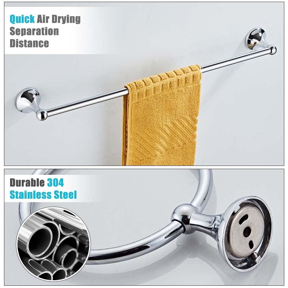 4 Piece Bathroom Accessory Set(Adjustable Towel Bar, Towel Ring, Toilet Paper Holder,Towel Hook), Wall Mounted Bathroom Hardware Accessories Set,Chrome