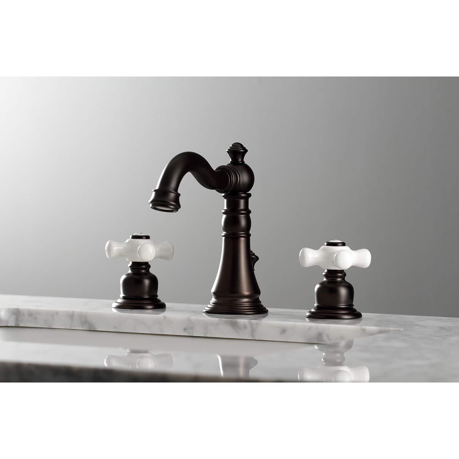 Kingston Brass FSC1975PX Kingston Brass American Classic Two-Handle 3-Hole Deck Mount Widespread Bathroom Faucet with Pop-Up Drain