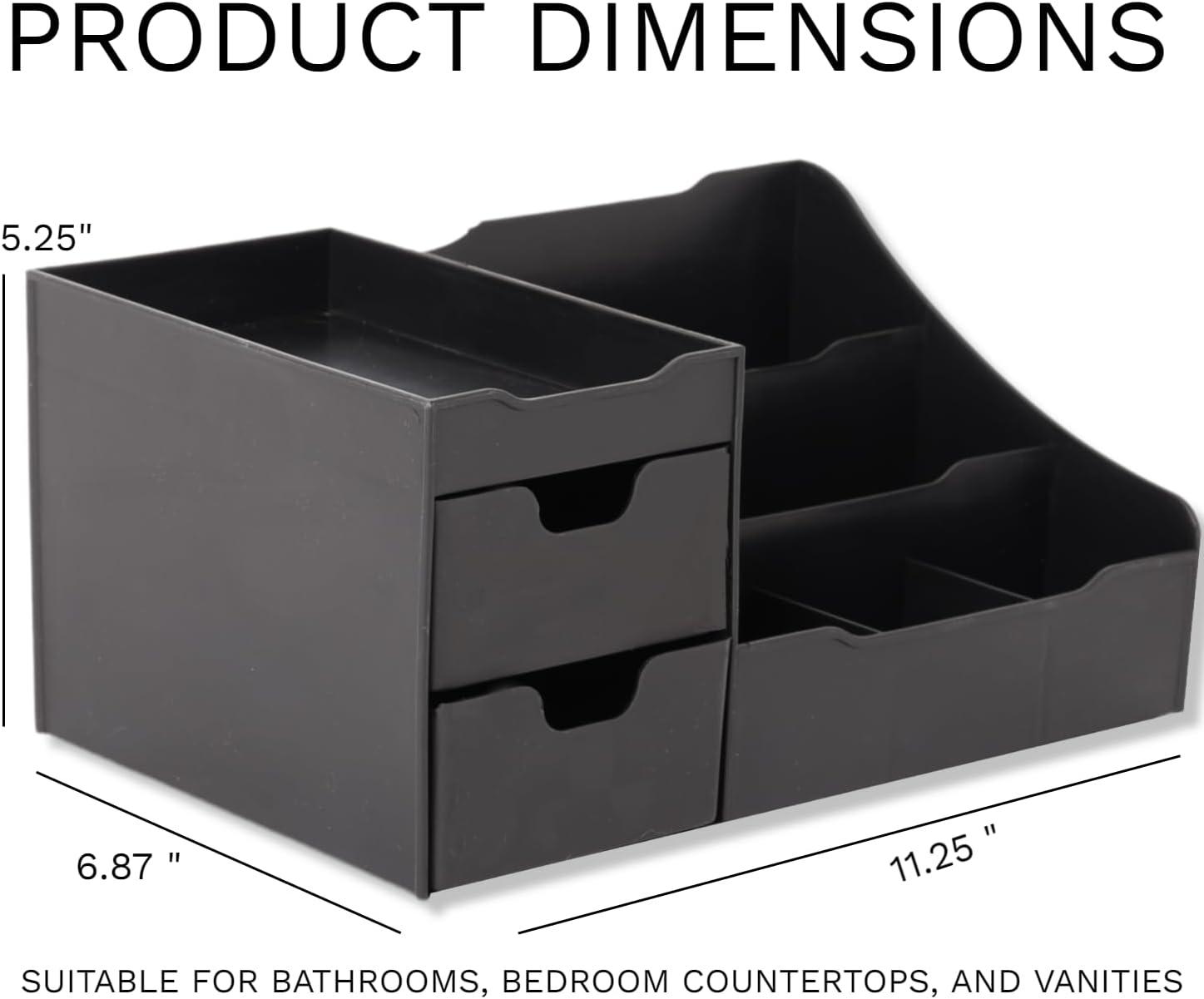 Black Matte Rectangular Makeup and Skincare Organizer with Drawers