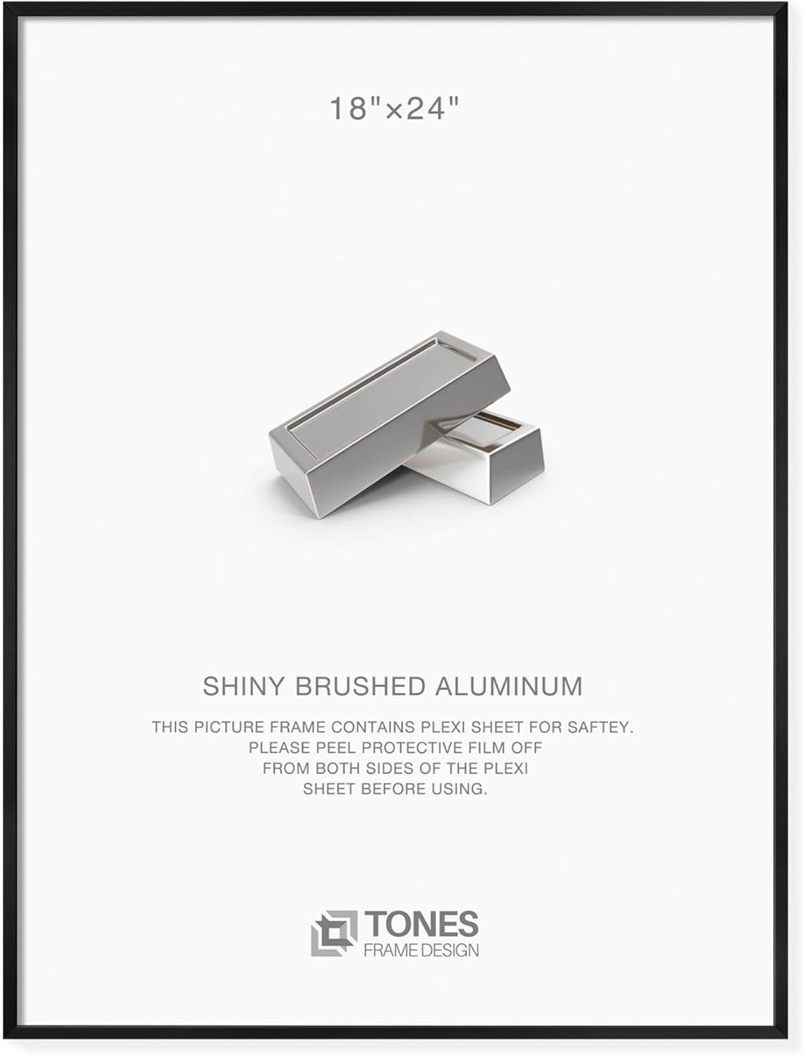 18x24 Frame Black Metal Picture Frame, Poster Frames Shiny Brushed Aluminum Photo Frame for Art Gallery Wall Tabletop Decor