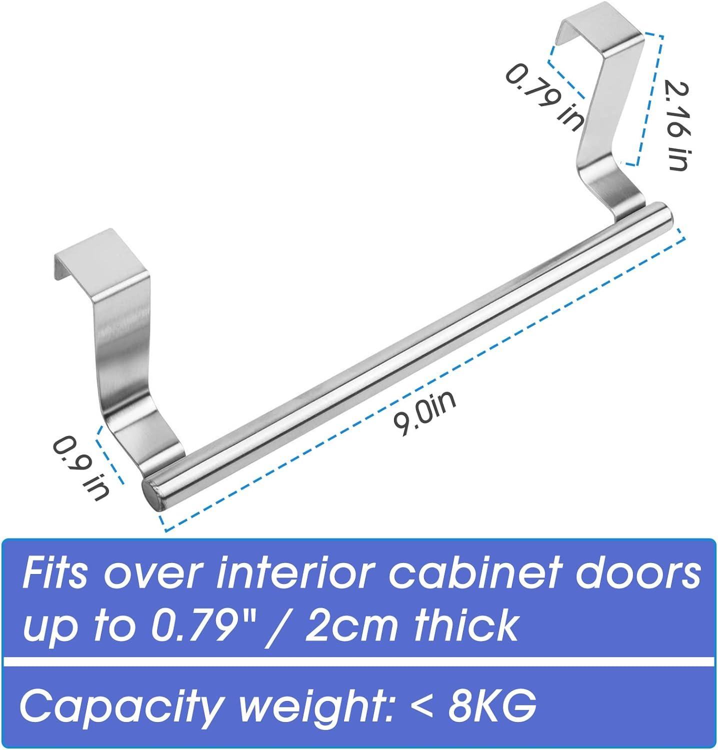 9-Inch Brushed Stainless Steel Over the Door Towel Bar with Hooks