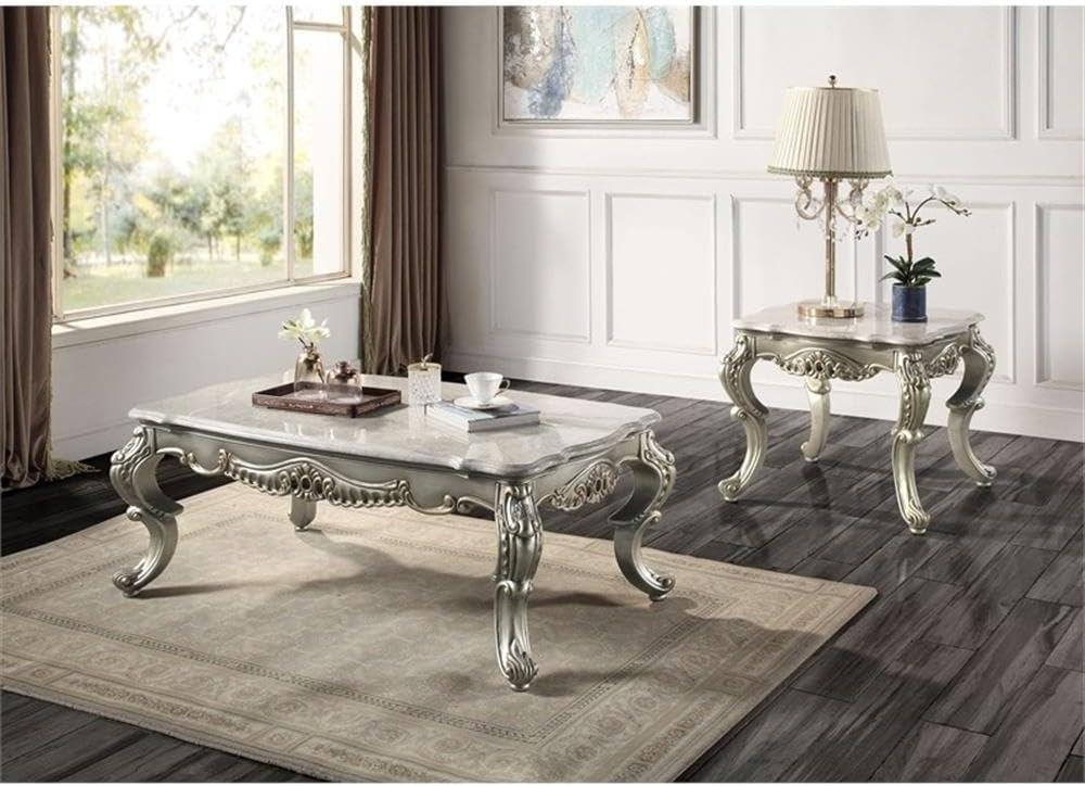 52" Miliani Coffee Table Natural Marble Top and Antique Bronze Finish - Acme Furniture: Chic Rectangular Design, No Assembly Required