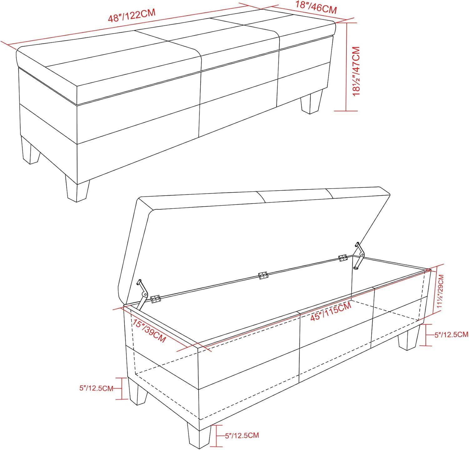 Simpli Home Afton 48"W Vegan Faux Leather Storage Ottoman Bench