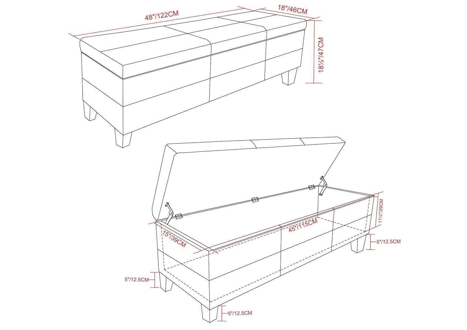 Simpli Home Afton 48"W Vegan Faux Leather Storage Ottoman Bench