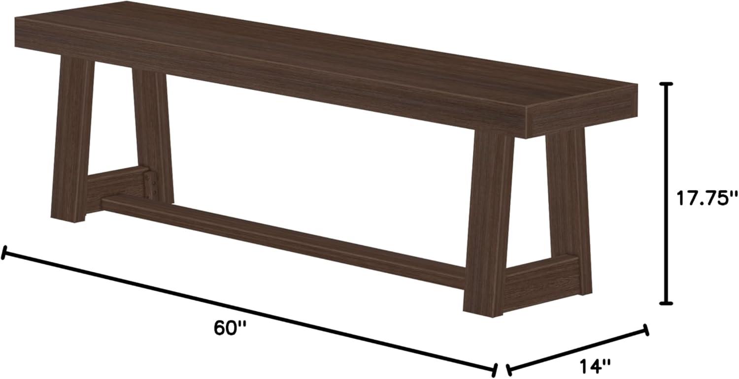 Plank+Beam Farmhouse Dining Bench, Solid Wood Bench for Dining Table/Kitchen, 60", Walnut Wirebrush