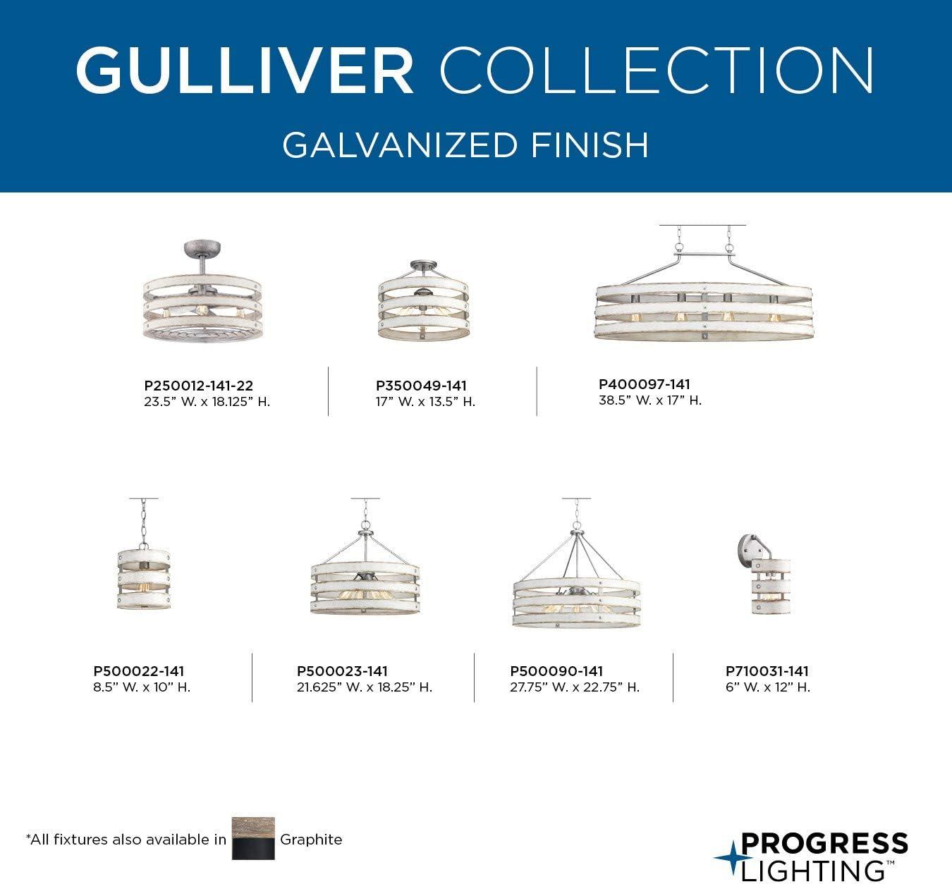 Progress Lighting Gulliver 1-Light Wall Sconce, Galvanized, Open Design, Wood Grained Texture, Canopy Included